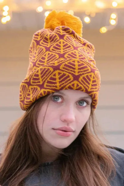Crimson Glow Winter Hat with Beanie
